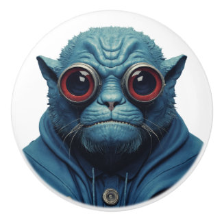 Bouton De Porte En Céramique Monstre bleu