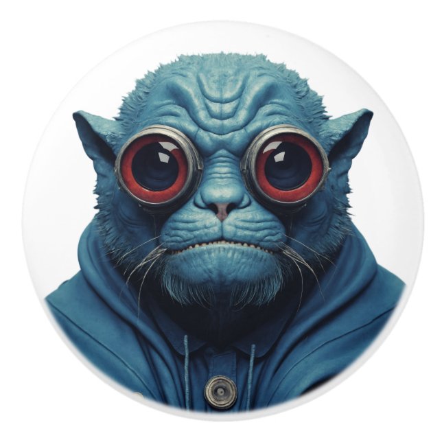 Bouton De Porte En Céramique Monstre bleu (Devant)