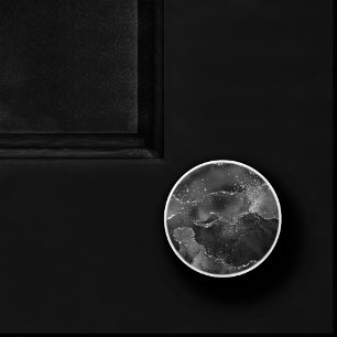Bouton De Porte En Céramique Moody Agate Onyx Black Silver Vampy Goth Parties