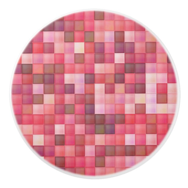 Bouton De Porte En Céramique Mosaïque de carreaux rose et violet (Devant)