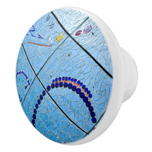 Bouton De Porte En Céramique Mosaïque de miroir bleu Abstrait