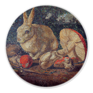 Bouton De Porte En Céramique Mosaïque lapin et champignon nature vintage