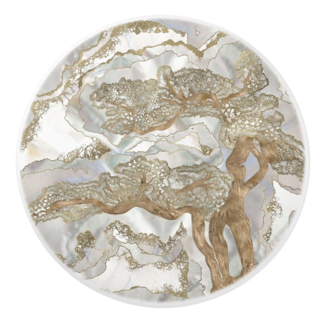 Bouton De Porte En Céramique Mother of pearl Golden Tree (Devant)