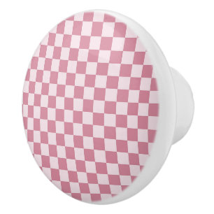 Bouton De Porte En Céramique Motif à carreaux rose poussiéreux