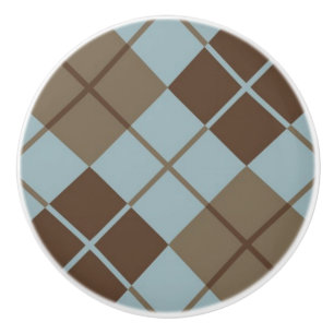 Bouton De Porte En Céramique Motif à motifs de losanges dans le bleu et le