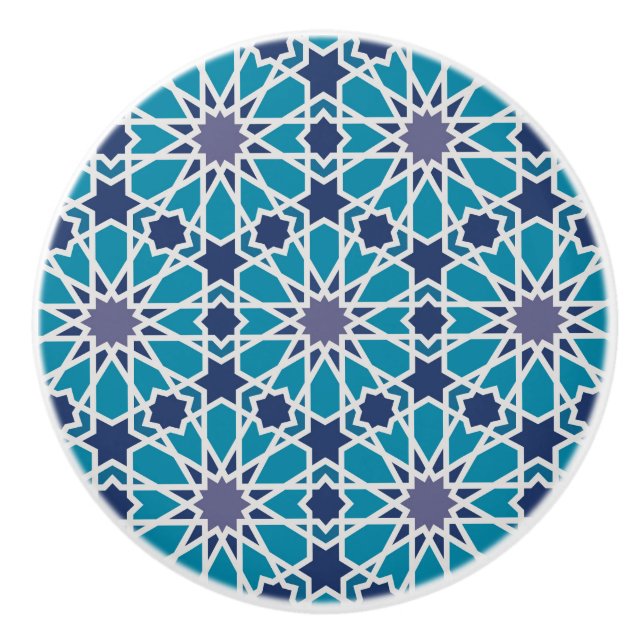 Bouton De Porte En Céramique Motif Abstrait En Bleu Et Gris (Devant)