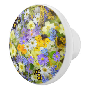 BOUTON DE PORTE EN CÉRAMIQUE MOTIF ARRIÈRE - PLAN FLORAL MULITCOLORED