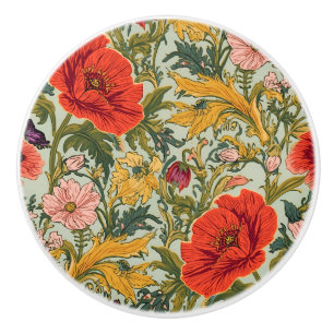Bouton De Porte En Céramique Motif Art Nouveau floral Coquelicots de William Mo