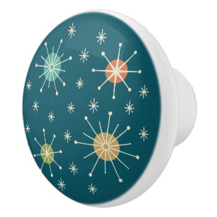 Bouton De Porte En Céramique Motif Atomique en Étoile Éclatée de Style Mid Cent