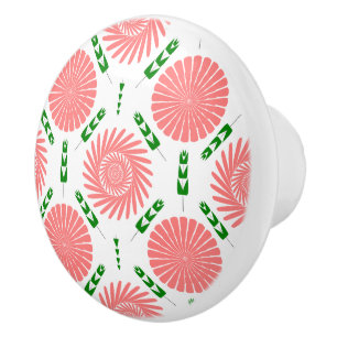 Bouton De Porte En Céramique motif aux fleurs roses