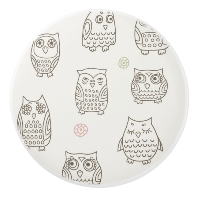 Bouton De Porte En Céramique Motif avec des hiboux (Devant)