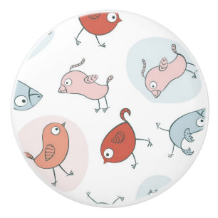 Bouton De Porte En Céramique motif avec des oiseaux de bande dessinée