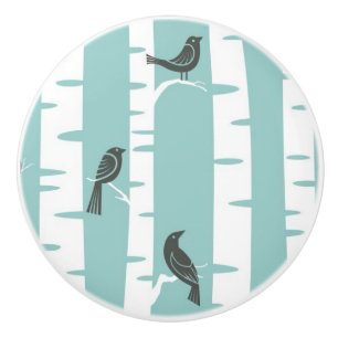 Bouton De Porte En Céramique Motif avec des oiseaux et des arbres