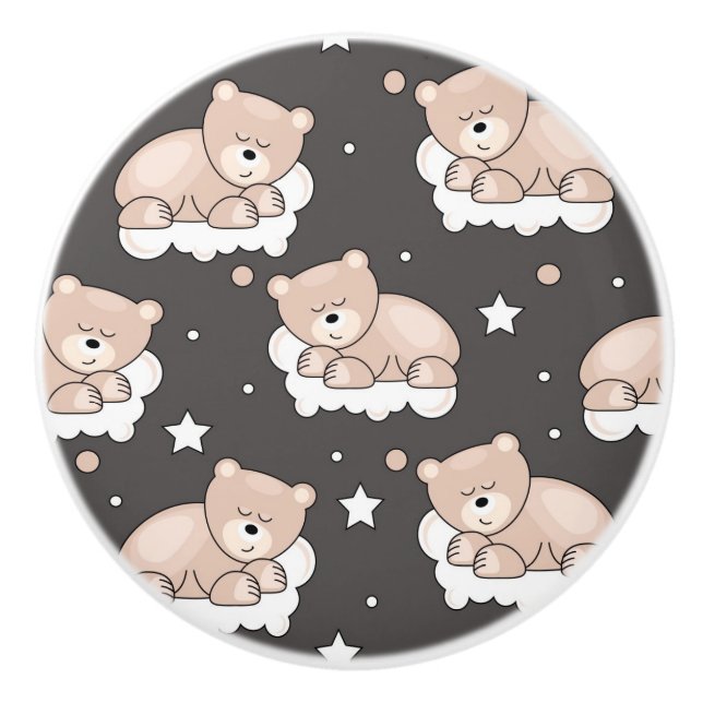 Bouton De Porte En Céramique motif avec le petit sommeil d'ours (Devant)