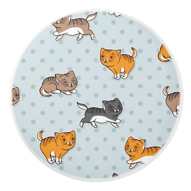 Bouton De Porte En Céramique motif avec les chats drôles (Devant)