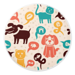 Bouton De Porte En Céramique Motif avec les chats et les chiens drôles