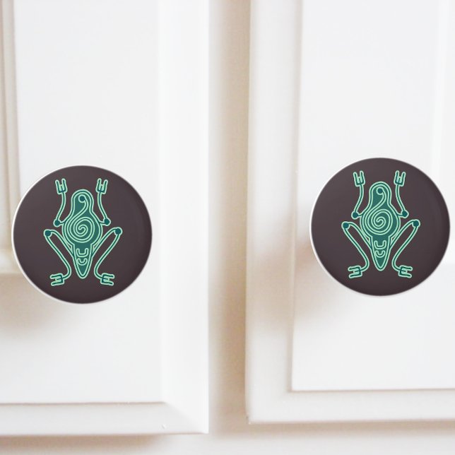 Bouton De Porte En Céramique Motif Aztec Green Frog (Créateur téléchargé)