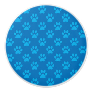 Bouton De Porte En Céramique Motif bleu de pattes de chiot