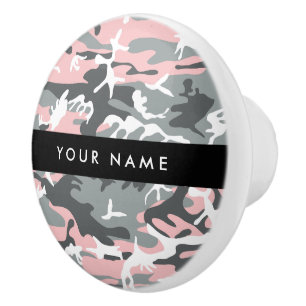 Bouton De Porte En Céramique Motif camouflage rose et gris Personnalisez votre