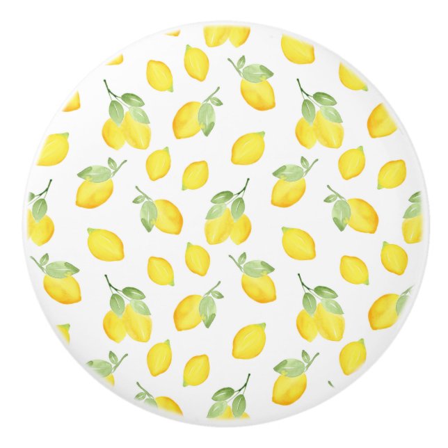 Bouton De Porte En Céramique Motif citrons aquarelles (Devant)