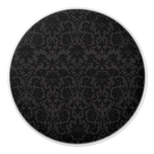 Bouton De Porte En Céramique Motif classique noir Damask