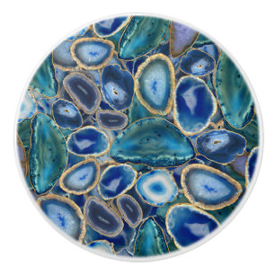 Bouton De Porte En Céramique Motif cristal Blue Geodes