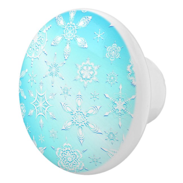 Bouton De Porte En Céramique Motif Crystal Snowflakes (Droite)