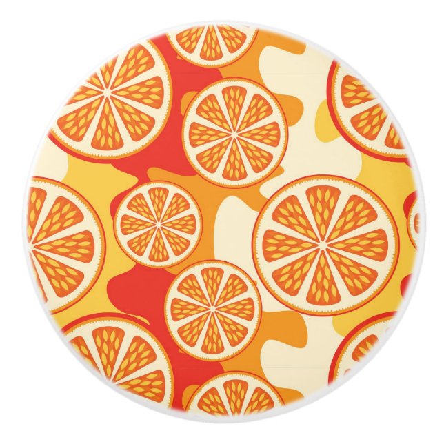 Bouton De Porte En Céramique Motif d'agrumes oranges rétro (Devant)