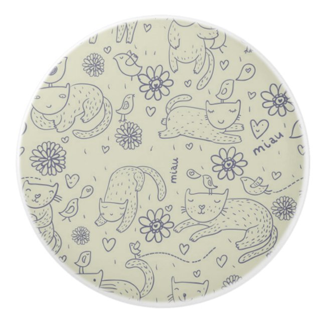 Bouton De Porte En Céramique Motif de bande dessinée avec les chats drôles (Devant)