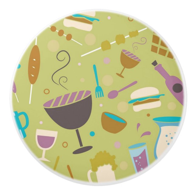 Bouton De Porte En Céramique Motif de barbecue (Devant)