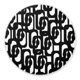 Bouton De Porte En Céramique Motif de boucles noir et blanc moderne du milieu d