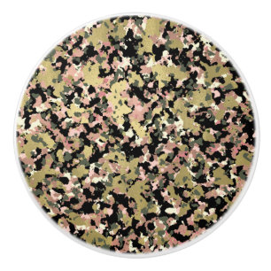 Bouton De Porte En Céramique Motif de camouflage noir rose or