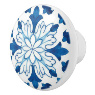 Bouton De Porte En Céramique Motif de carreaux bleu azulejos Vintage