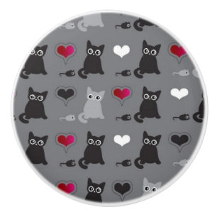 Bouton De Porte En Céramique motif de chaton et de souris