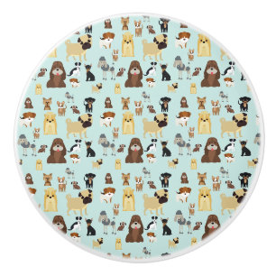 Bouton De Porte En Céramique motif de chiens arrière - plans bleu clair.