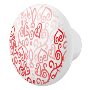 Bouton De Porte En Céramique Motif de coeur rouge et rose