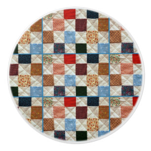 Bouton De Porte En Céramique motif de courtepointe carré coloré