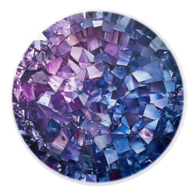 Bouton De Porte En Céramique Motif de cristaux bleu violet (Devant)