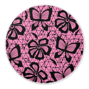 Bouton De Porte En Céramique motif de dentelle avec des papillons