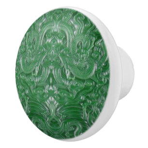 Bouton De Porte En Céramique motif de dragon chinois vintage retro vert jade