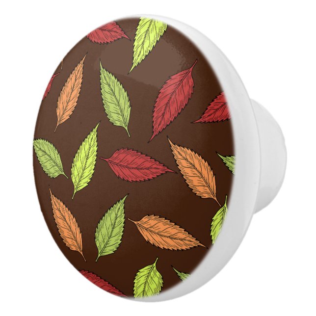 Bouton De Porte En Céramique Motif De Feuilles, Feuilles Colorés, Feuilles D'Au (Droite)