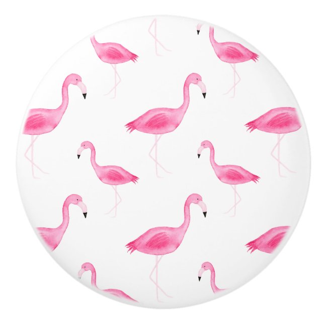 Bouton De Porte En Céramique Motif de Flamant rose d'aquarelle (Devant)