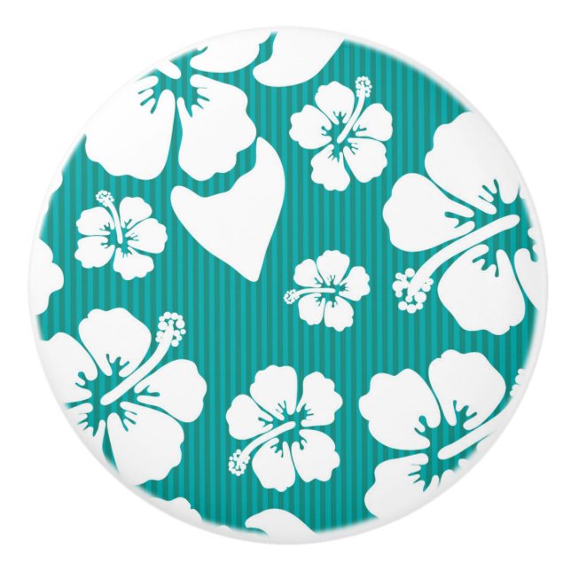 Bouton De Porte En Céramique Motif de fleur hawaïen de ketmie (Devant)