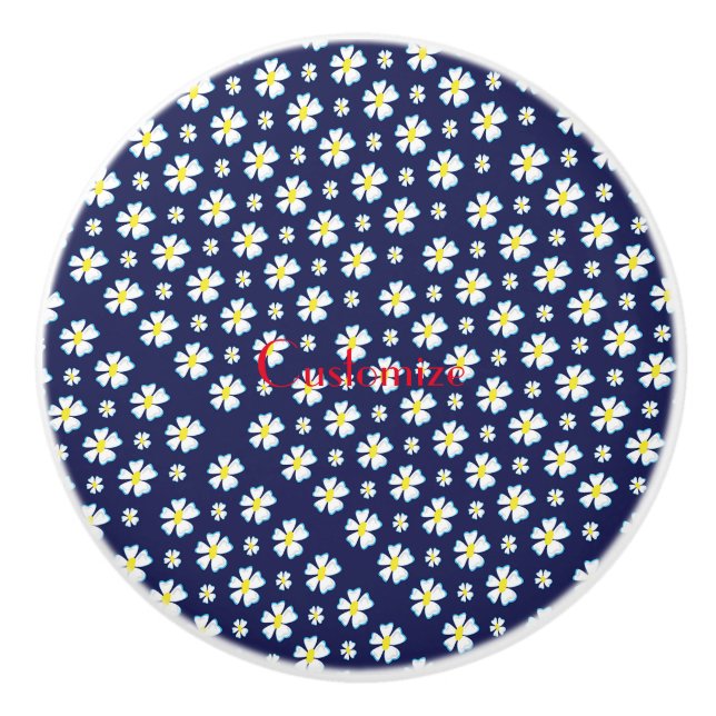 Bouton De Porte En Céramique Motif de fleurs blanches Thunder_Cove (Devant)