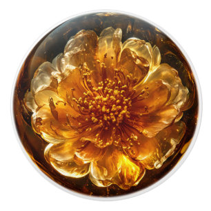 Bouton De Porte En Céramique Motif de fleurs d'ambre foncé