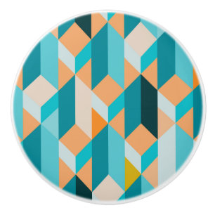 Bouton De Porte En Céramique Motif De Formes Turquoises Et Oranges