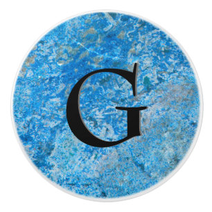 Bouton De Porte En Céramique Motif de gemme, granit bleu et onyx noir