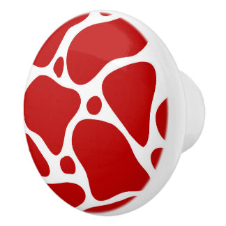 Bouton De Porte En Céramique Motif de girafe abstraite rouge et blanche