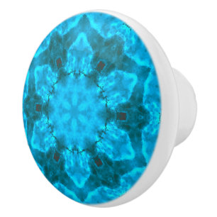 Bouton De Porte En Céramique Motif de kaléidoscope bleu glace givrée