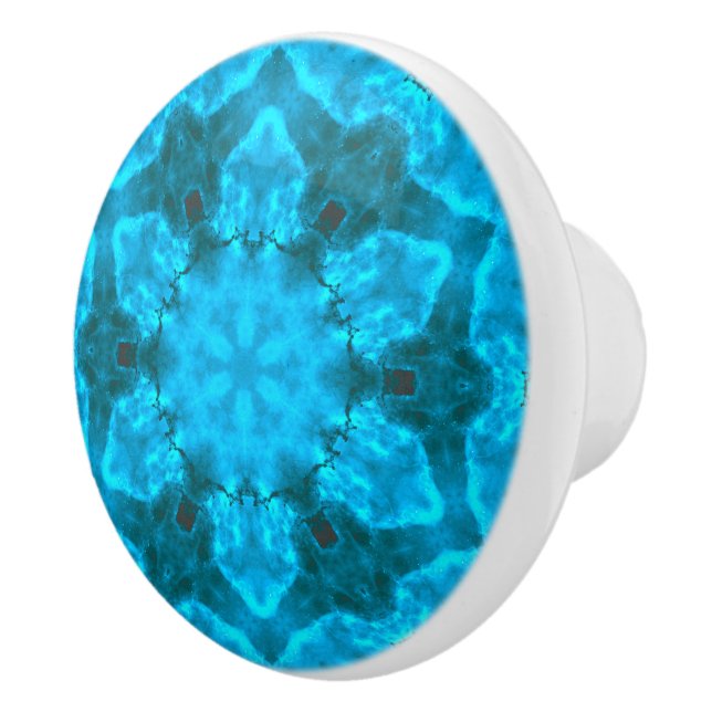 Bouton De Porte En Céramique Motif de kaléidoscope bleu glace givrée (Droite)